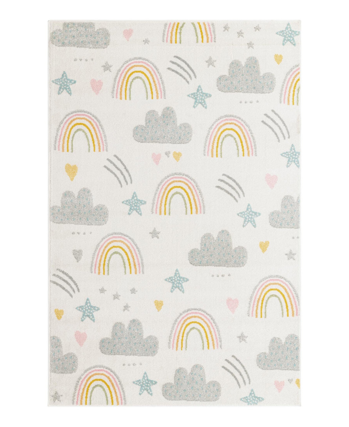 Bayshore Home Campy Kids Rainbow, Stars, And Clouds 5'3" X 8' Area Rug In Ivory