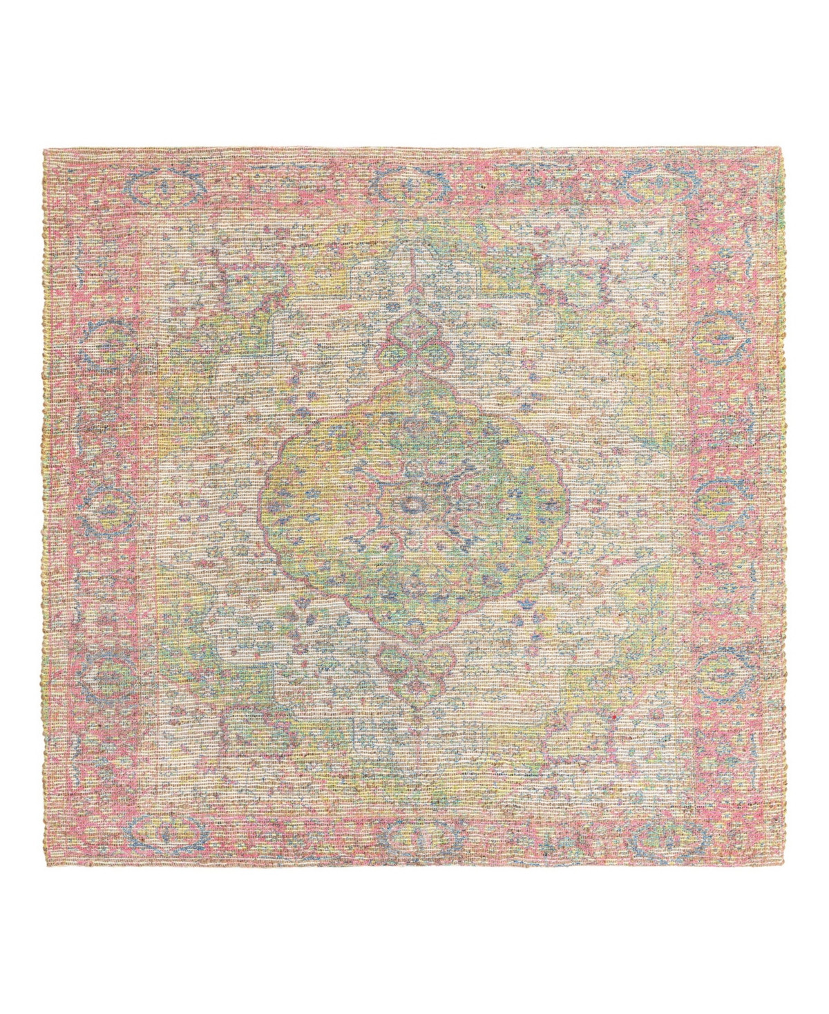 Bayshore Home Caterpillar Jute Ctj-01 7'10in x 7'10in Square Area Rug - Ivory, Pink