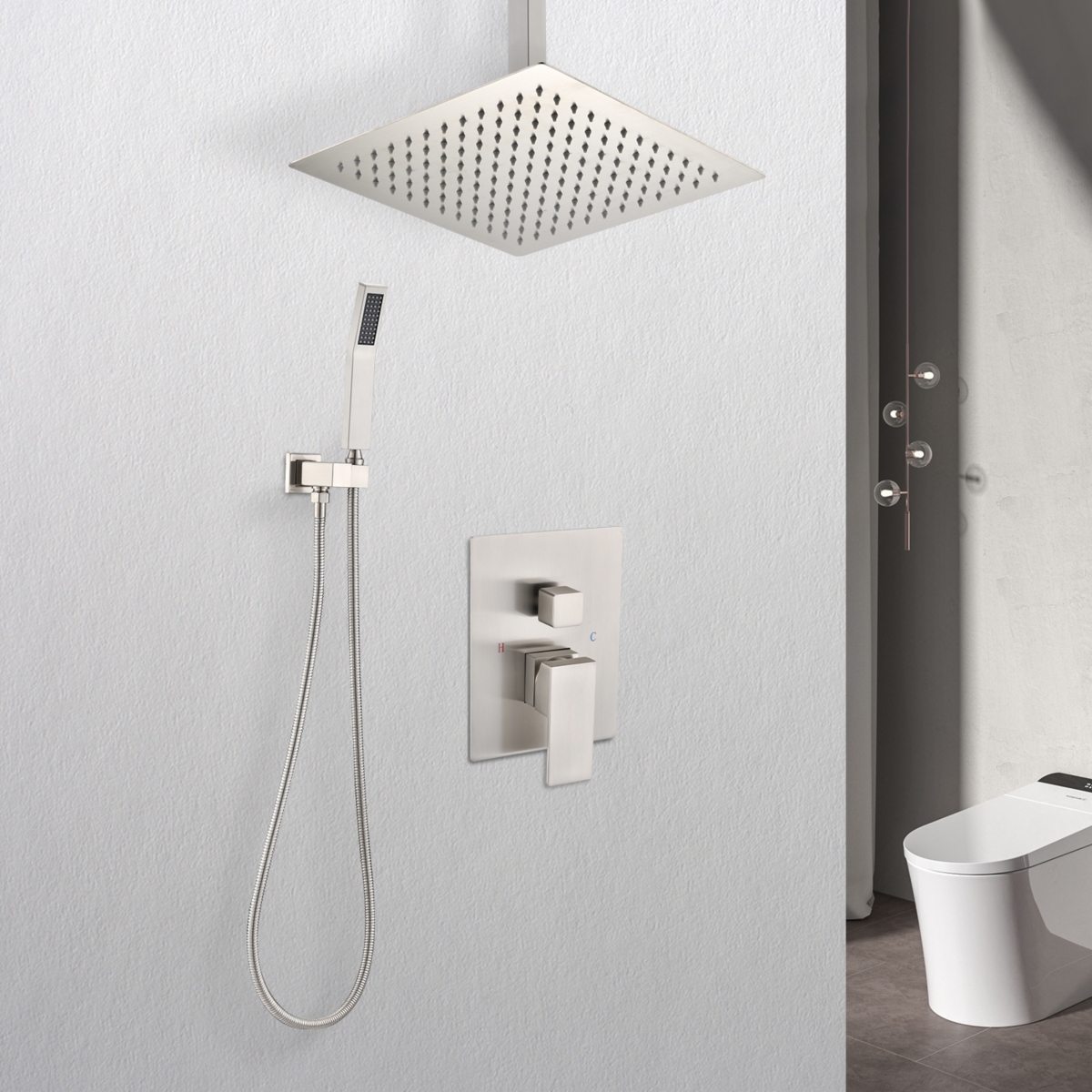 Ceiling Mounted Shower System Combo Set With Handheld And 10 Shower Head - Brushed nickel