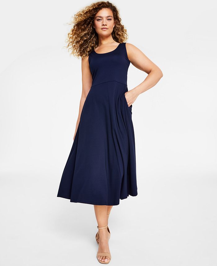 MSK Solid Fit-And-Flare Midi Tank Dress - Macy's