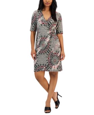 Connected - Petite Medallion-Print Elbow-Sleeve Sheath Dress