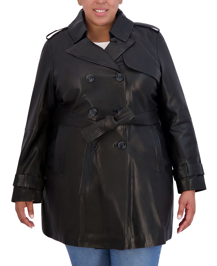 Tahari Womens Plus Size Natalie Belted Leather Trench Coat - Macy's