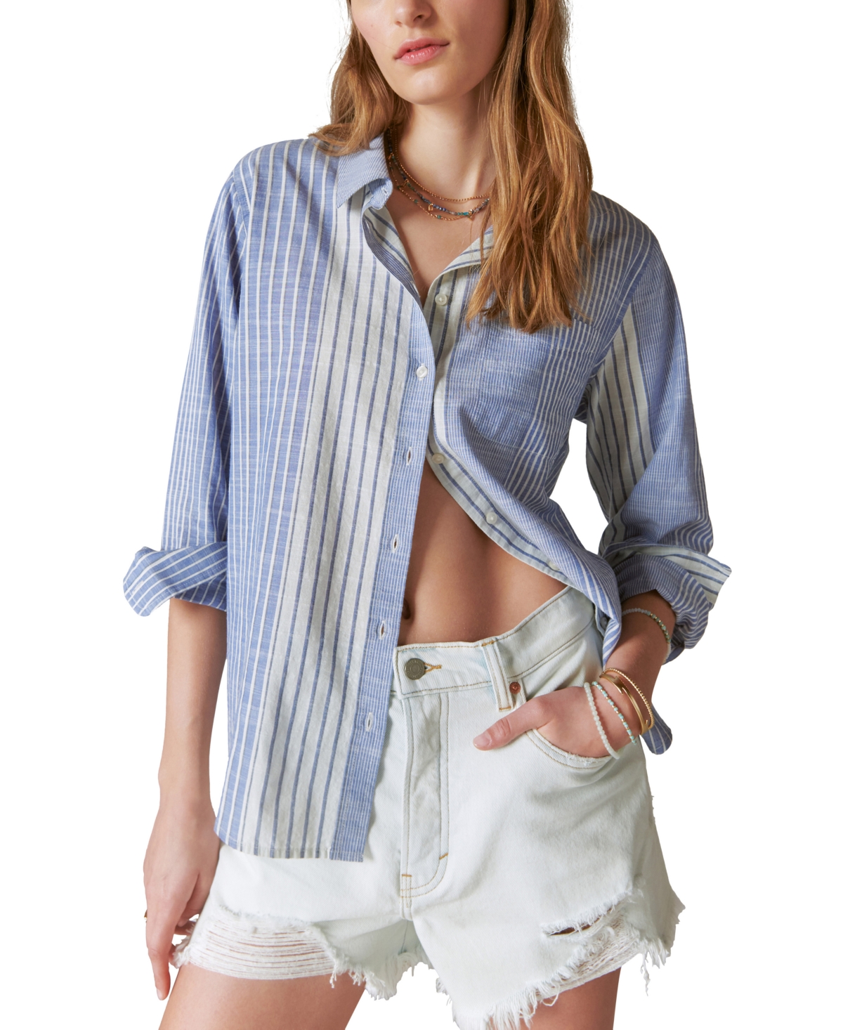 Lucky Brand Cotton Button-up Shirt In Blue Stripe Mix