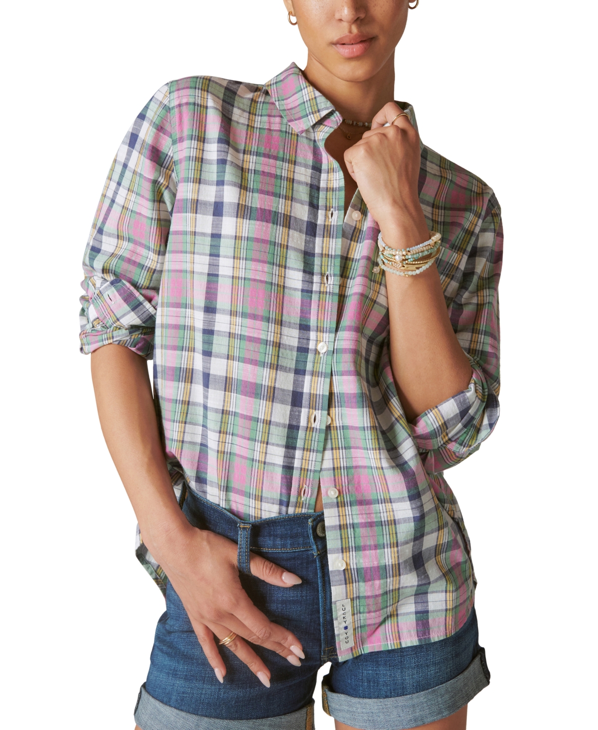 Lucky Brand Cotton Button-up Shirt In Green Plaid