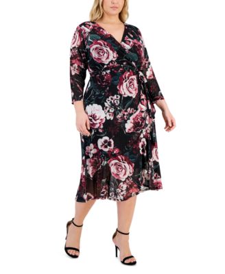 Connected - Plus Size Surplice Neck Long-Sleeve Sheath Dress