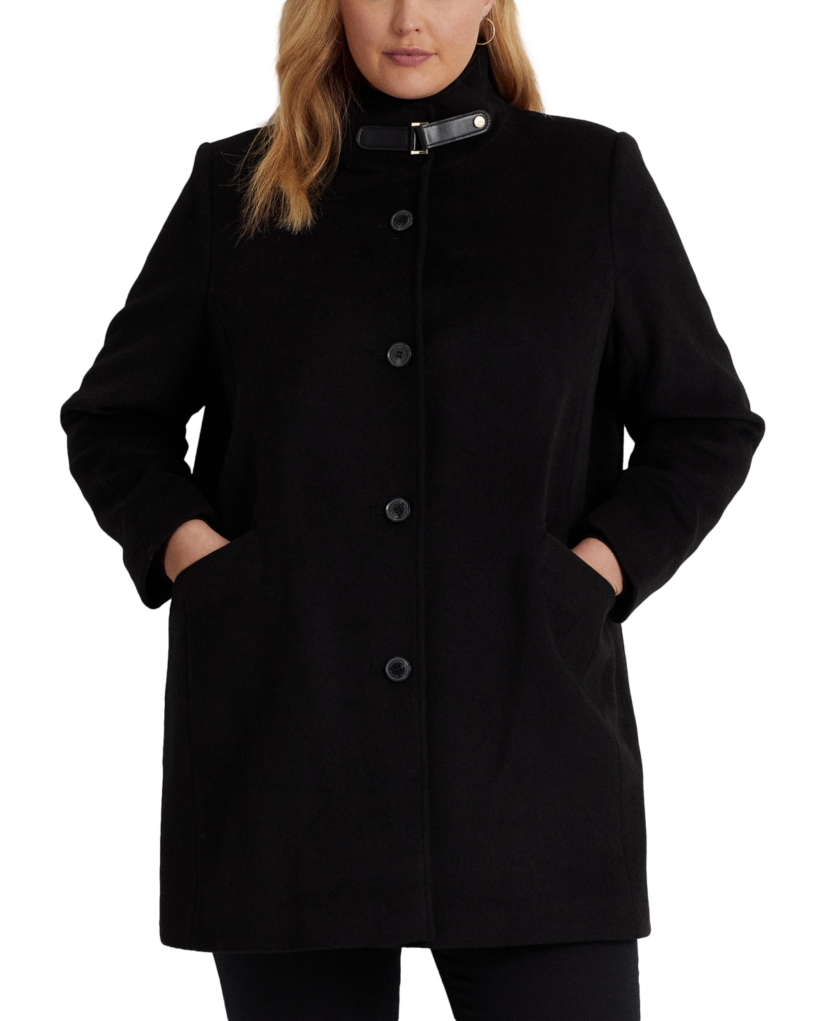 Lauren Ralph Lauren Women's Plus Size Buckle-collar Coat In Black