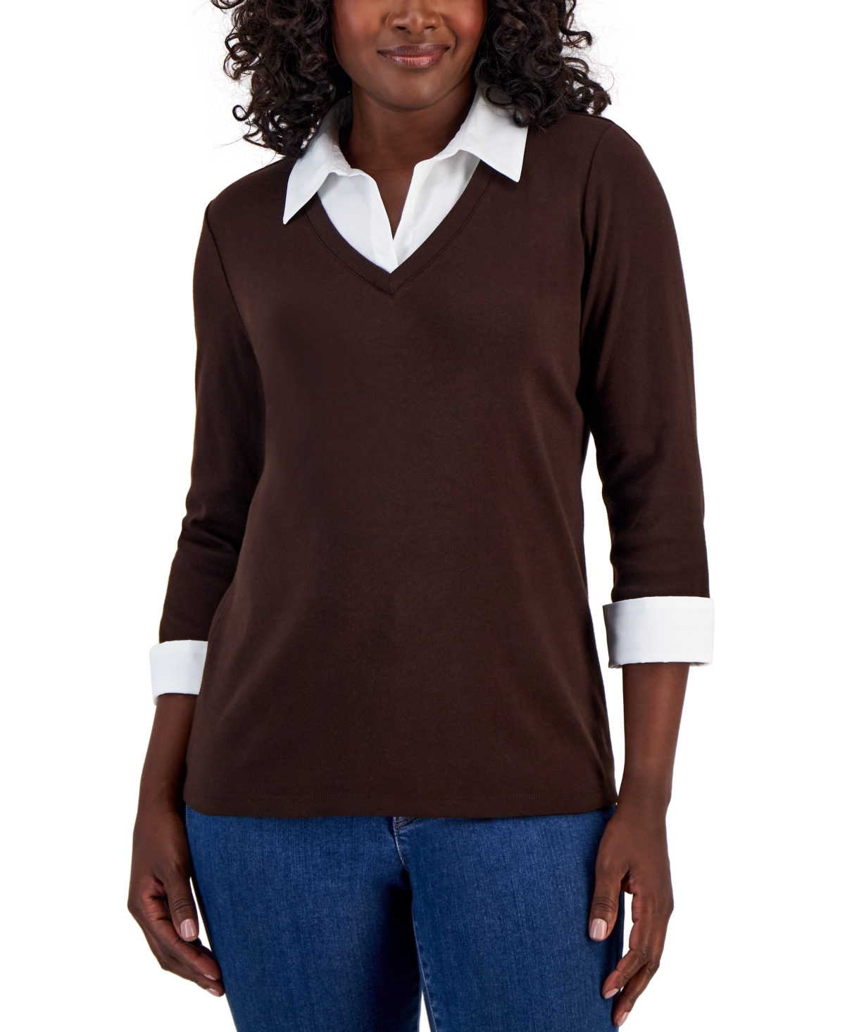 Karen Scott Cotton V-Neck Top, Created for Macy's - Macy's