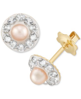 Macy's - Children's Pink Cultured Freshwater Pearl (2-3/4mm) & Crystal Halo Stud Earrings in 14k Gold