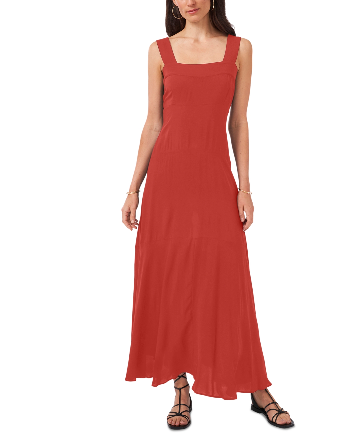 Vince Camuto Paneled Smocked-back Challis Tank Dress In Rust