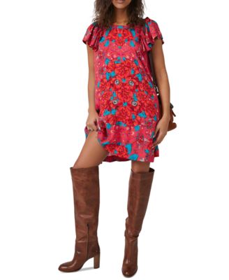 Free People - Women's Yara Printed Flutter-Sleeve Minidress