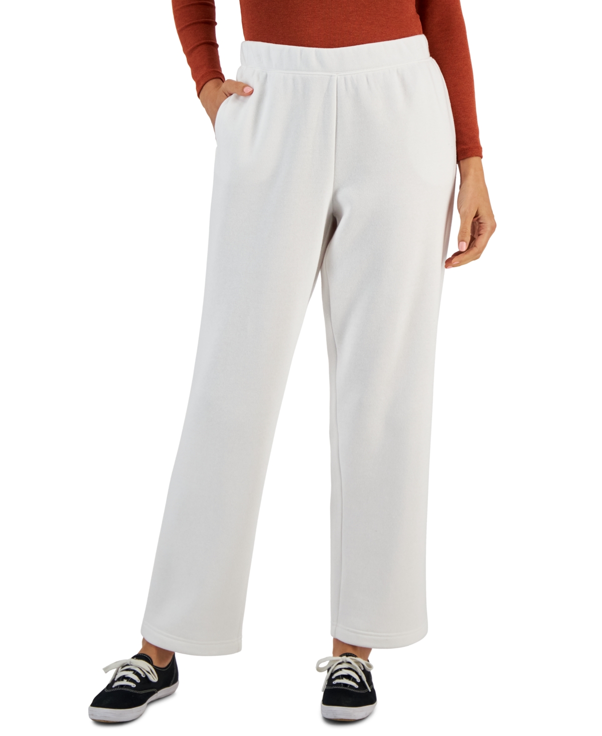 Karen Scott Fleece Knit Mid rise Solid Pull On Pants Created for Macy s Heather Indigo Smart Closet