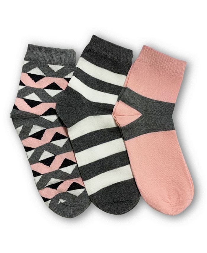 LECHERY Women's European Made Stripe Pattern 3 Pairs of Cotton Socks ...
