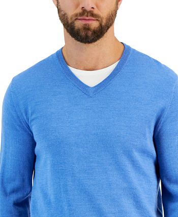 Men's Solid V-Neck Merino Wool Blend Sweater, Created for Macy's