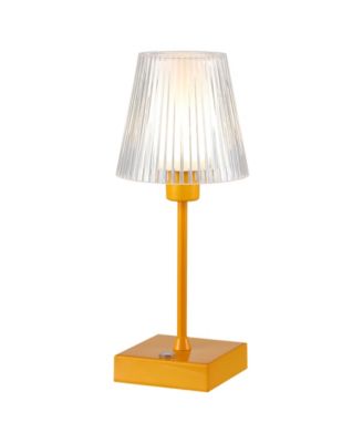Oscar 12.5" Modern Industrial Rechargeable, Cordless Iron, Acrylic Integrated LED Table Lamp with Ribbed Shade