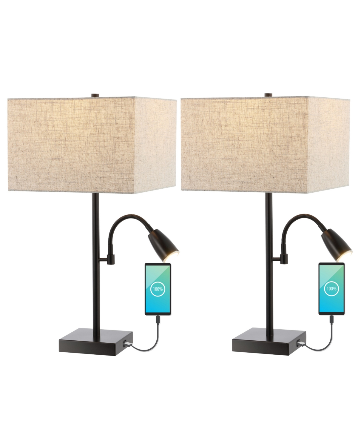 Jonathan Y Austin 25.5" 2-light Farmhouse Industrial Iron Led Table Lamp With Usb Charging Port And Adjustable In Oil Rubbed Bronze