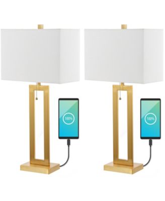 Sabrina 28.5" Vintage-inspired Industrial Iron LED Table Lamp with Pull-Chain and USB Charging Port, Set of 2