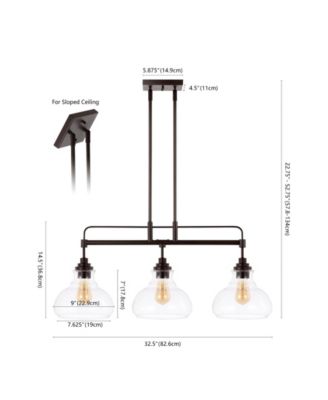 Marlowe 32.5" 3-Light Farmhouse Industrial Iron, Glass Linear LED Pendant
