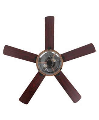 Joanna 52" 2-Light Rustic Industrial Iron, Wood, Seeded Glass Mobile-App, Remote-Controlled LED Ceiling Fan