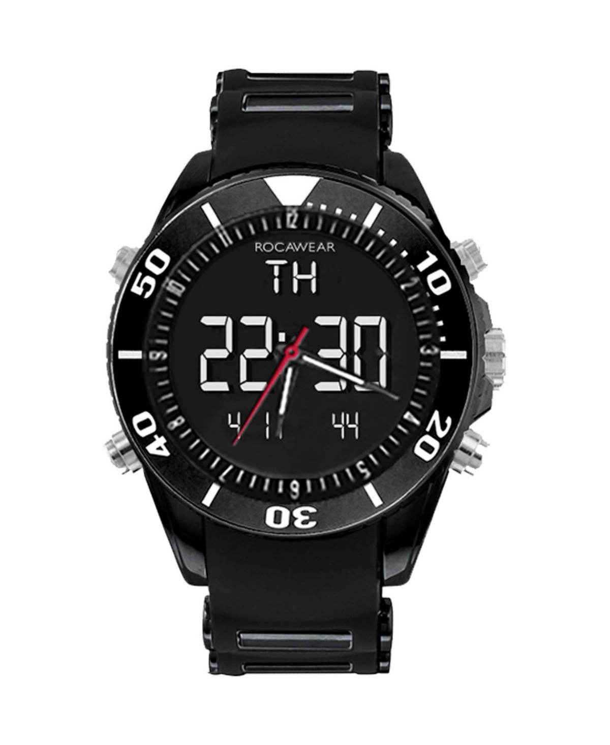 Men's Analog-Digital, Quartz Black Silicone Strap Watch 50mm x 58mm - Black