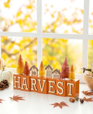 14" L Harvest Wooden House/Brush Trees Table Decor
