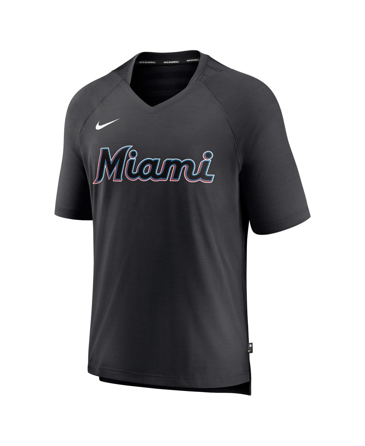 Men's NikeMiami Marlins Authentic Collection Pregame Raglan Performance V-Neck T-shirt - Black