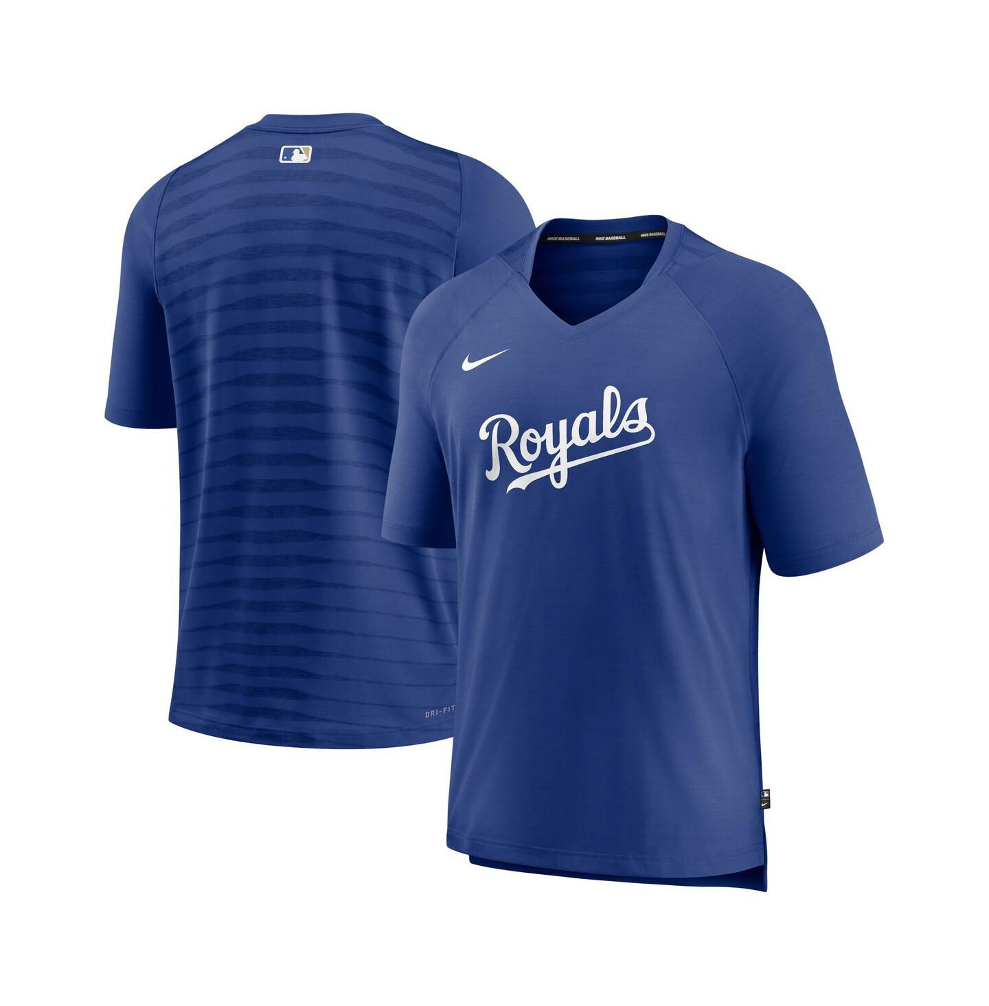 Мужская футболка Nike Royal Kansas City Royals Authentic Collection Pregame Raglan Performance V-Neck — фото 2