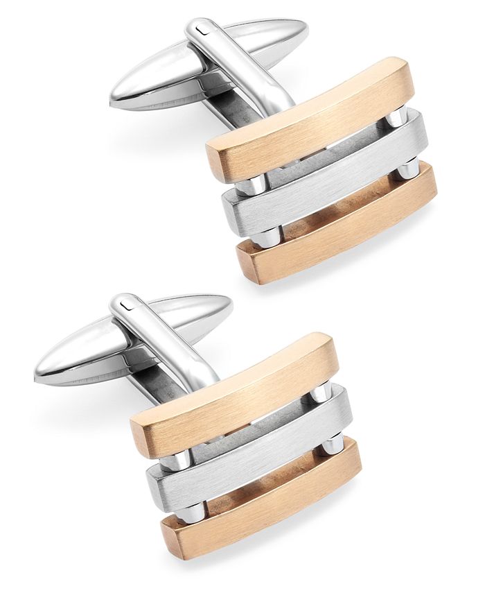 Rhona Sutton - Men's Stainless Steel and Rose Gold-Tone Three-Row Cuff Links