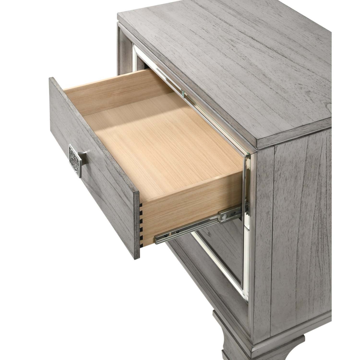 Contemporary 1pcGray Brown Finish 2 Storage Drawer Nightstand End Table Mirrored Accents Beautiful Wooden Bedroom Furniture - Light/pastel Grey