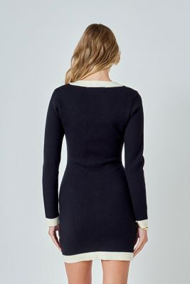 Women's Square Neck Knit Contrast Dress