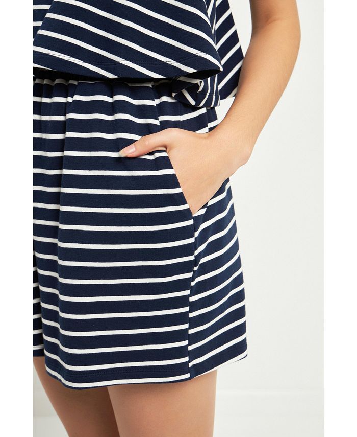 Grey Plaid Zip Romper