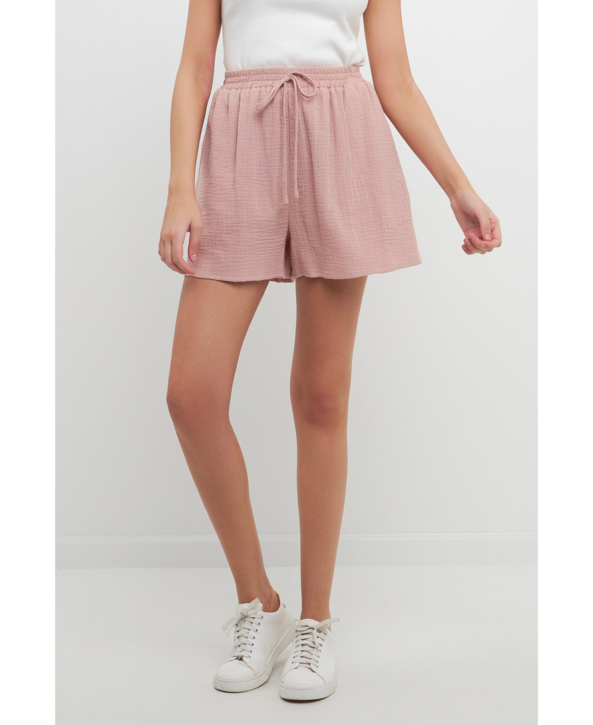 Women's Gauze Shorts With Thick Elastic Band And Pockets - Dusty pink