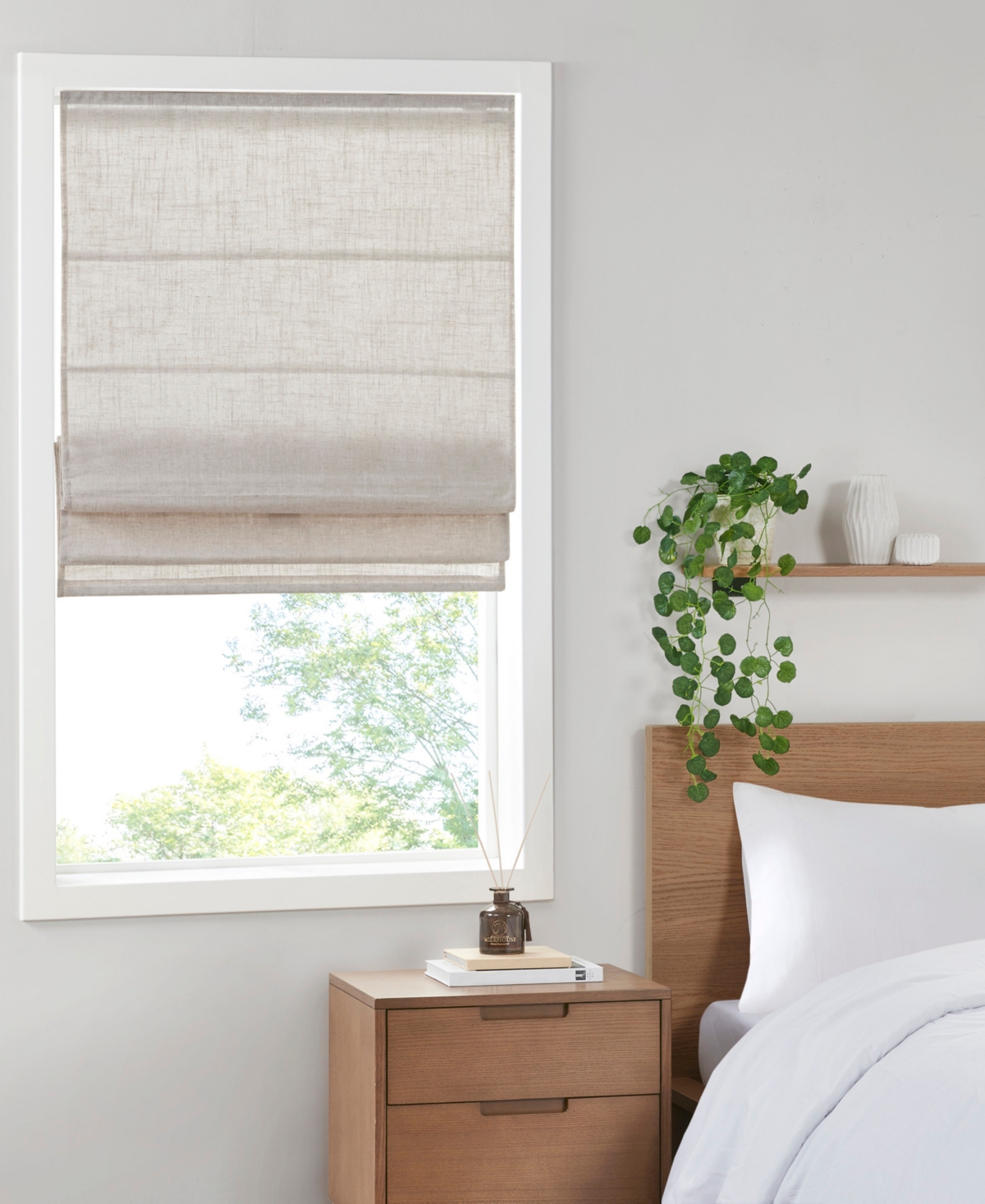 Linen Blend Light Filtering Cordless Roman Shade - Natural