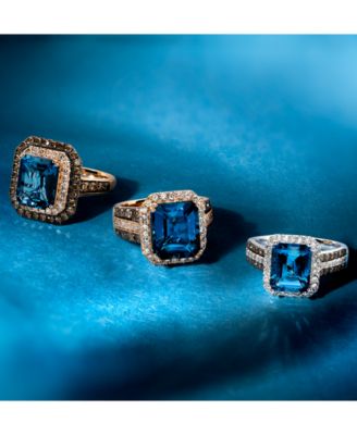 Deep Sea Blue Topaz (5 ct. t.w.), Chocolate Diamonds (3/4 ct. t.w.) & Nude Diamonds (1/4 ct. t.w.) Ring set in 14k Rose Gold