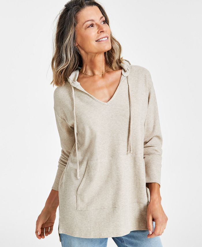 Style & Co Petite Waffle-Knit Tunic Hoodie, Created for Macy's