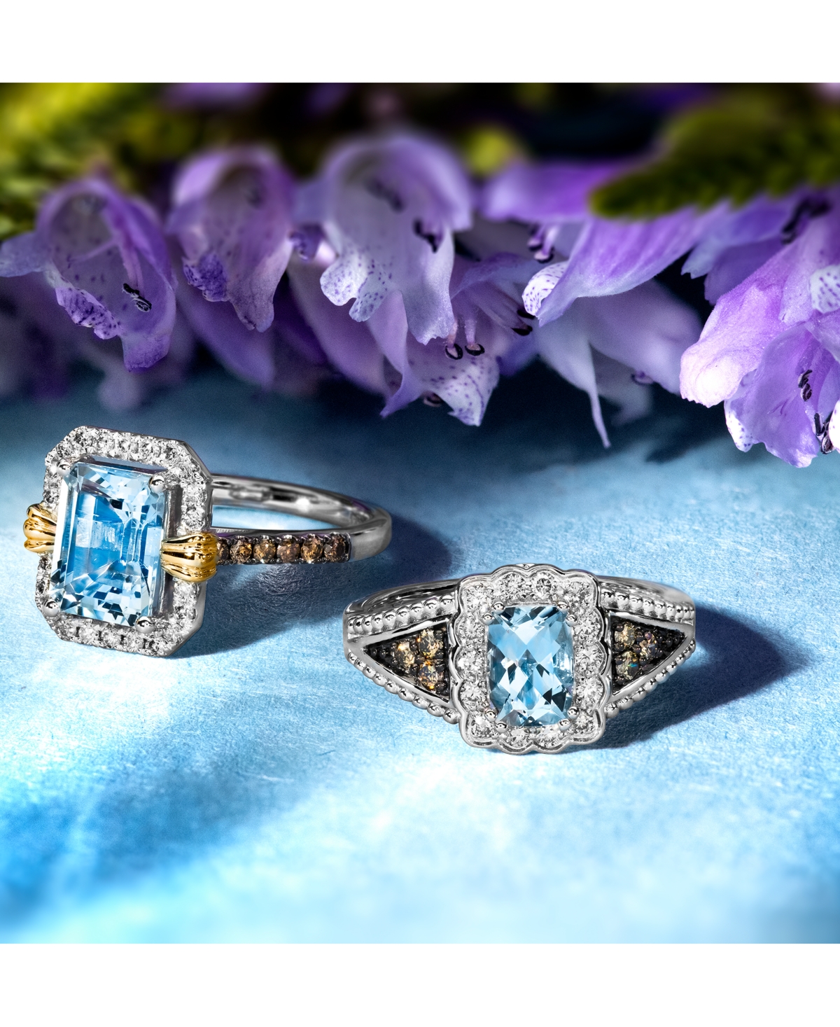 Le Vian Sea Blue(2 ct. t.w.) & Diamond (3/8 ct. t.w.) Ring in 14k Two-Tone Gold - Aquamarine