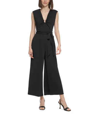 Calvin Klein - Women's Ruched-Ring V-Neck Belted Jumpsuit