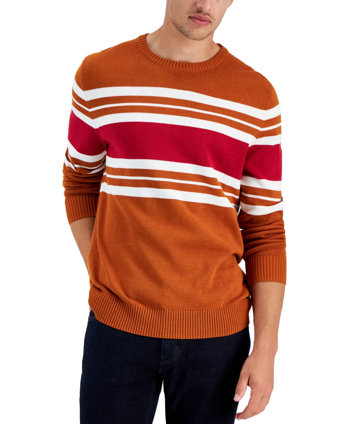 Club Room Men's Colin Striped Sweater, Created For Macy's In Deep Rust