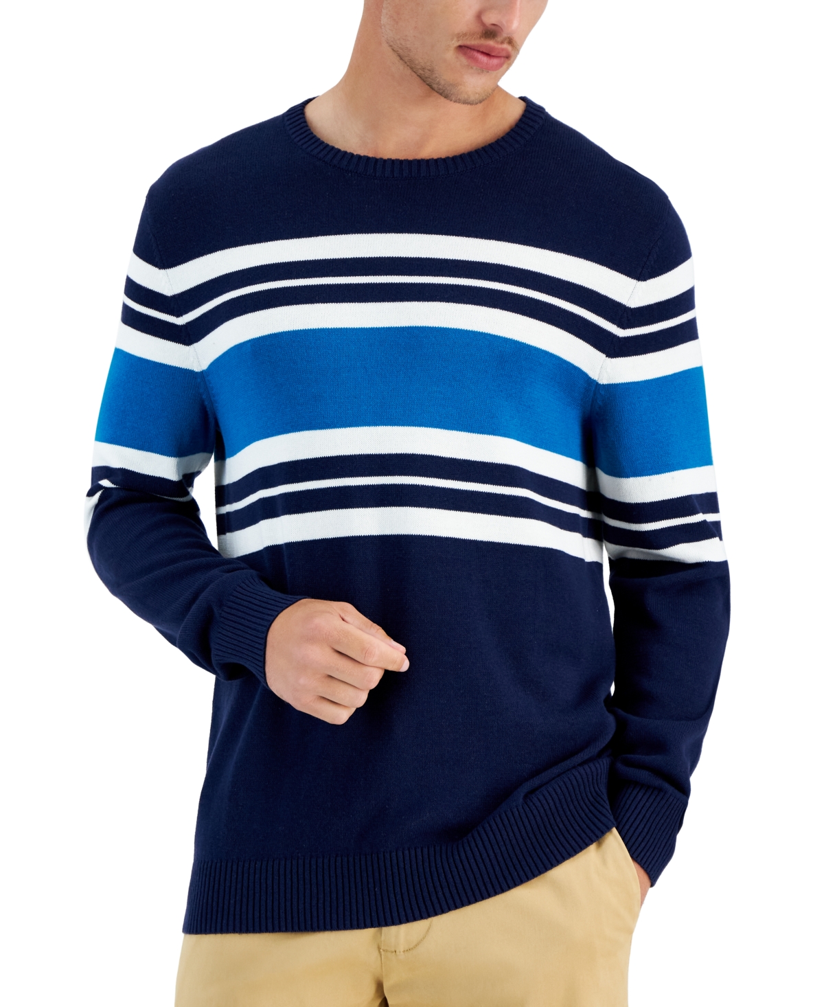 Men's Colin Striped Sweater, Created for Macy's - Navy Blue