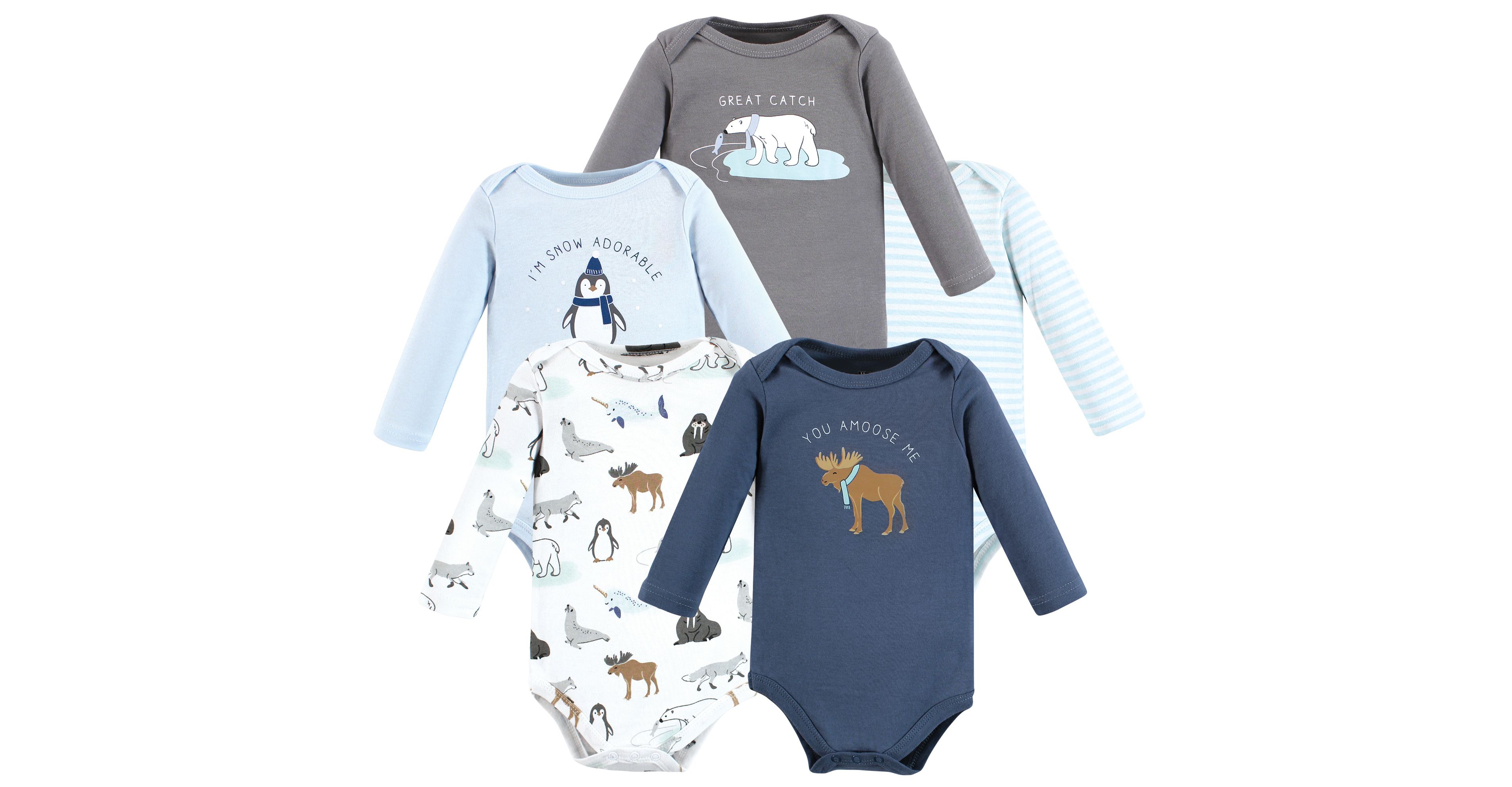 Hudson Baby Boys Unisex Soft Cotton Long-Sleeve Bodysuit 5Pk