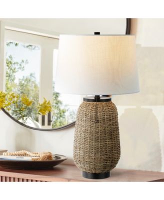 Chakrii 25" Rustic Bohemian Iron, Rattan LED Table Lamp with Pull-Chain