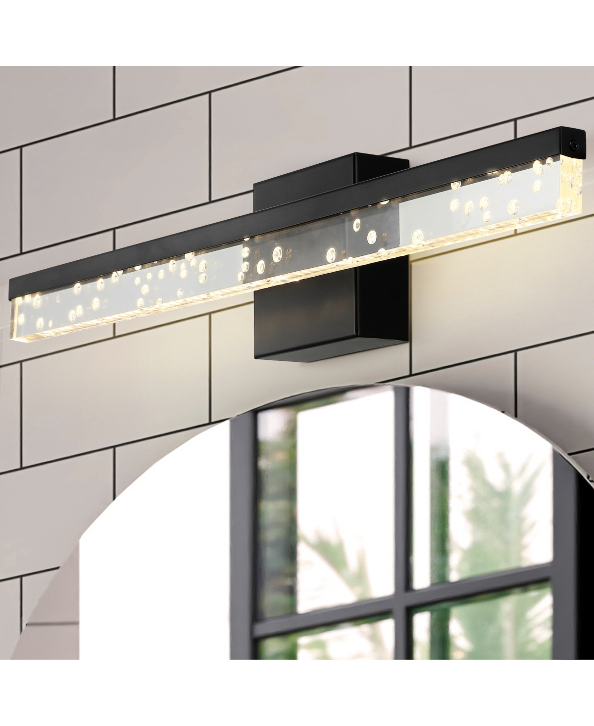 Mario 1-Light Modern Contemporary 360-Degree Rotatable Iron, Seeded Acrylic Integrated Led Vanity Light - Clear