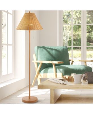 Nando 61" 2-Light Coastal Bohemian Iron, Rattan LED Floor Lamp with Pull-Chain