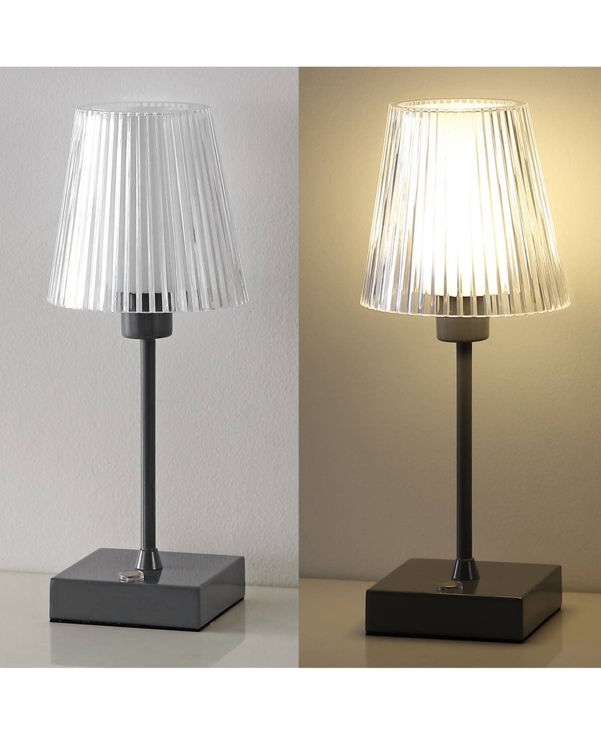 Oscar Modern Industrial Rechargeable, Cordless Iron, Acrylic Integrated Led Table Lamp with Ribbed Shade