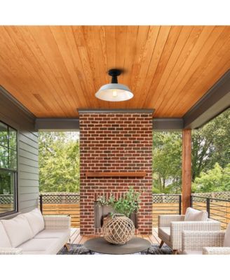 Camila 14" 1-Light Classic Industrial Indoor, Outdoor Iron LED Semi Flush Mount