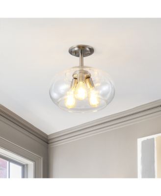 Lina 13.75" 3-Light Modern Industrial Iron, Seeded Glass LED Semi Flush Mount