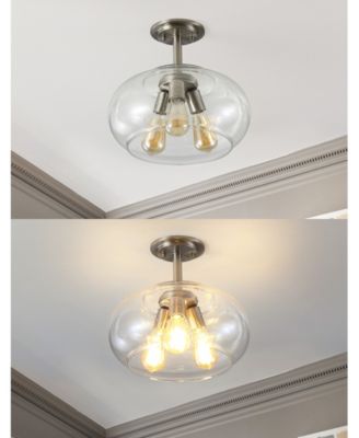 Lina 13.75" 3-Light Modern Industrial Iron, Seeded Glass LED Semi Flush Mount