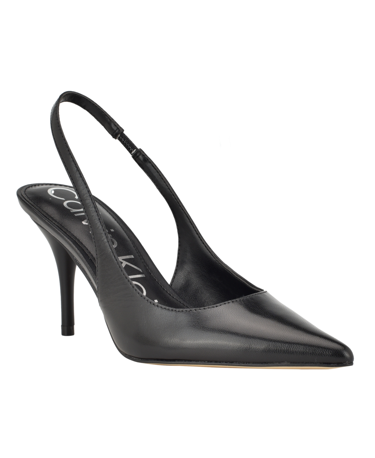 Shop Calvin Klein Women's Cinola Pointy Toe Slingback Pumps In Black Leather