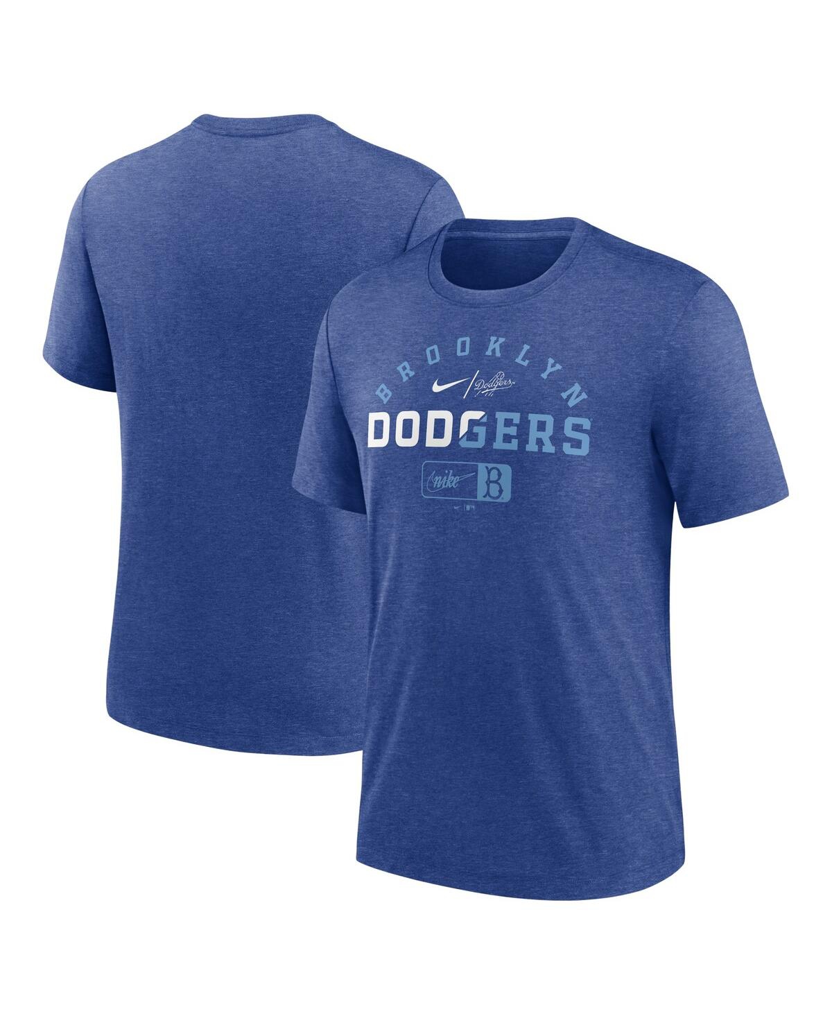 Nike Heather Royal Brooklyn Dodgers Rewind Review Slash Tri-blend T-shirt In Heather Royal