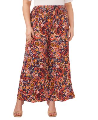 Vince Camuto - Plus Size Printed Smocked-Waist Pants
