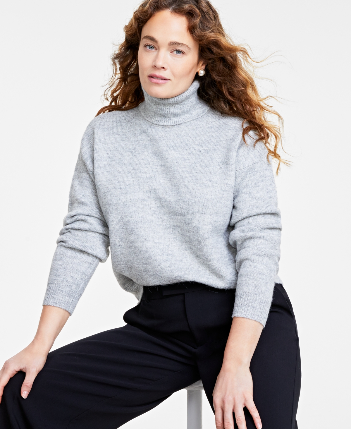 On 34th Women's Turtleneck Sweater, Created For Macy's In Grey